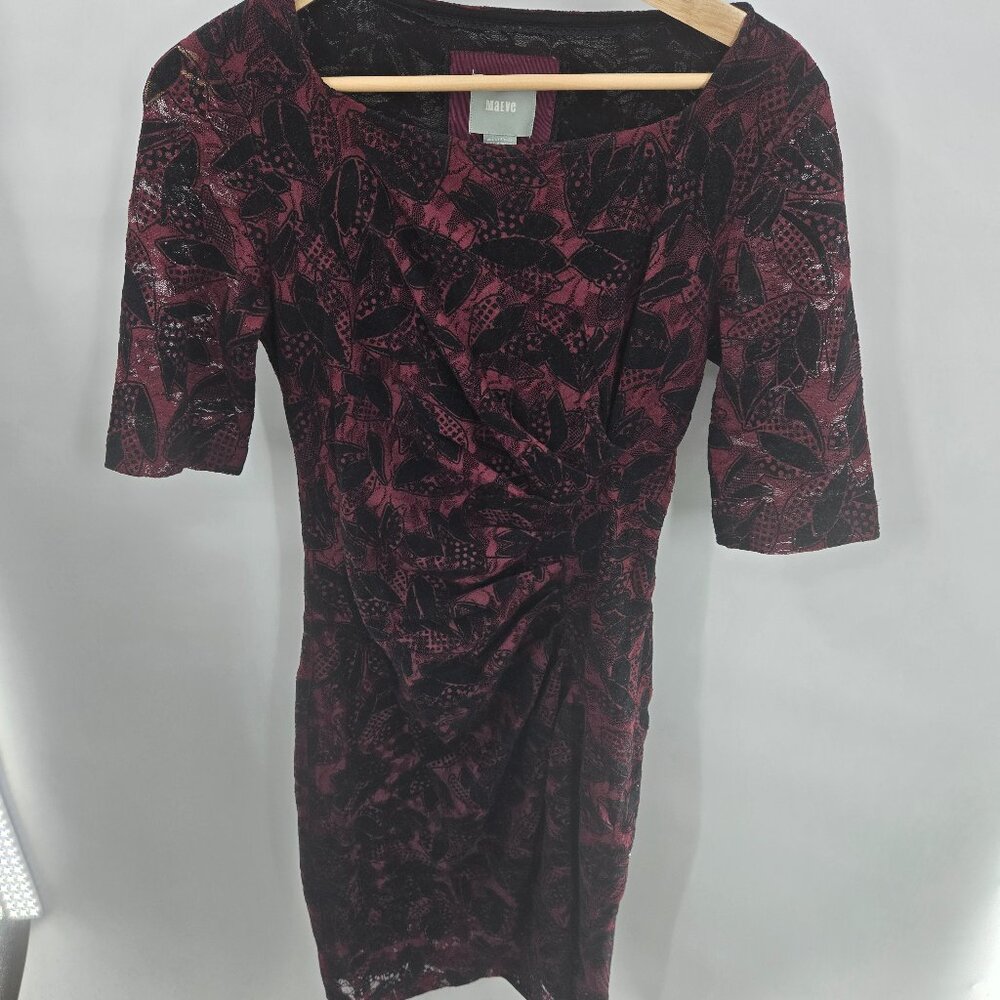 Maeve x Anthropologie Red Burgundy Black Lace Overlay Elorn Sheath Dress Size 4